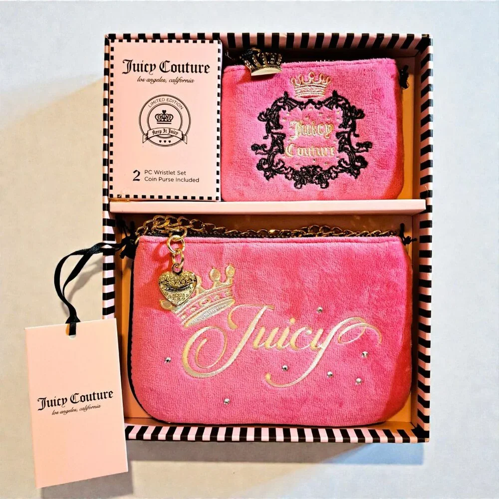 Juicy Couture Free Love Heritage Pouch Set - Hot Pink NWT